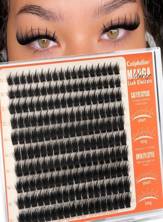 Calphdiar Manga Lash Clusters Wispy Eyelash Clusters Spiky Fluffy Volume Cluster Eyelash Extensions 10 12 14 16mm Weightless Cluster Lashes Long Lasting Individual Lashes DIY Cat Eye Open Eye Looks - Image 1